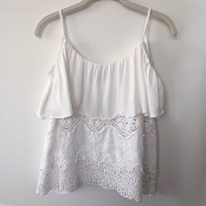 Muche & Muchette White Lace Appliqué Off Shoulder Tank Top, Medium